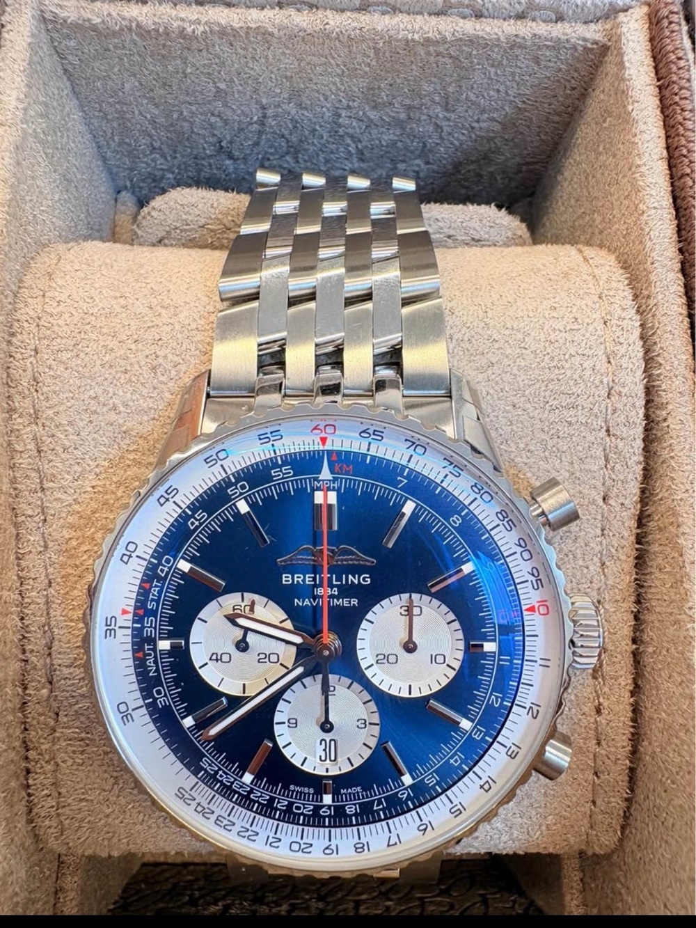 Breitling Navitimer Stainless Steel Watch with Deep Blue Dial